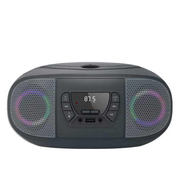 Fonestar Radio CD Boombox Portátil con Bluetooth, FM, USB/MP3, Entrada Aux, Salida Auriculares y Efectos Luminosos - Gris
